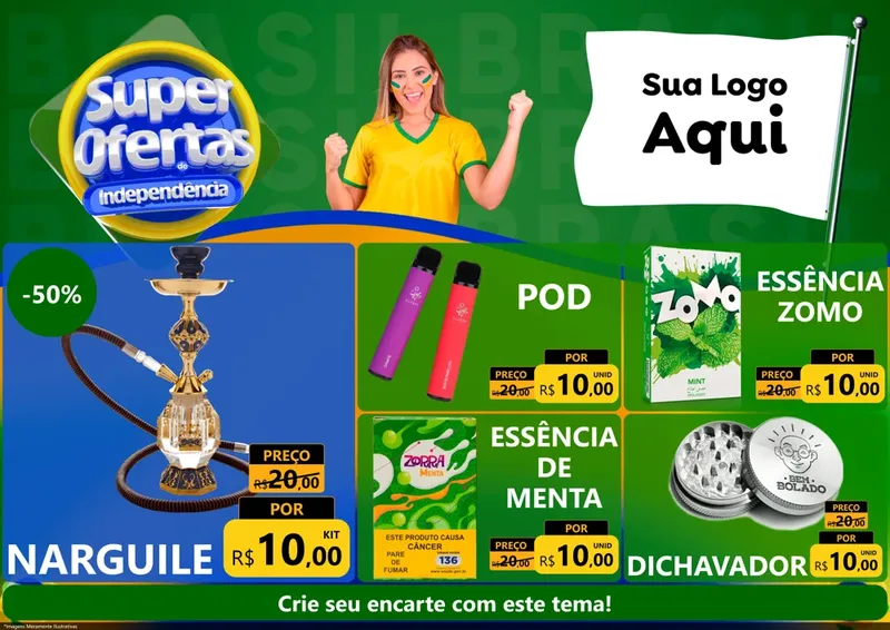 Modelo de Encarte para Encarte A4 Horizontal com o tema Super Ofertas de Independência para Tabacaria