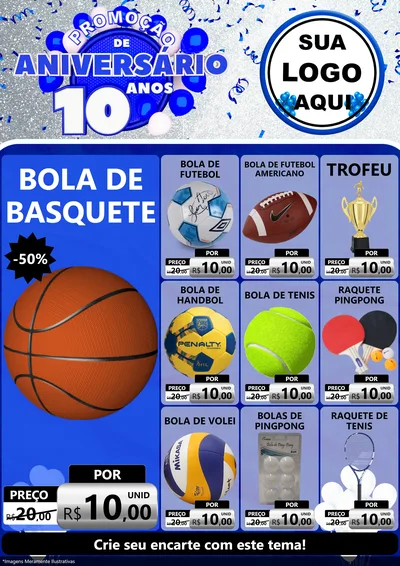 Modelo de Encarte para Encarte A4 Vertical com o tema Promoção de Aniversário - 10 Anos para Artigos Esportivos