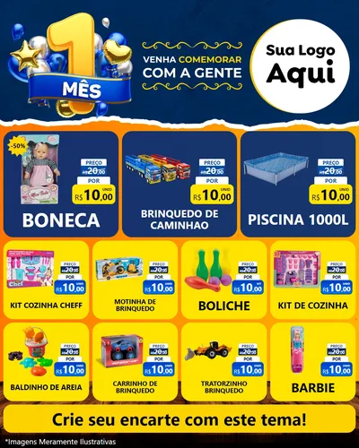 Modelo de Rede Social para Feed Instagram com o tema Um Mês de Aniversário para Brinquedos