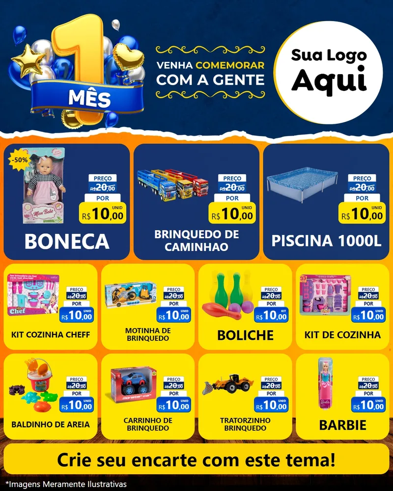 Modelo de Rede Social para Feed Instagram com o tema Um Mês de Aniversário para Brinquedos