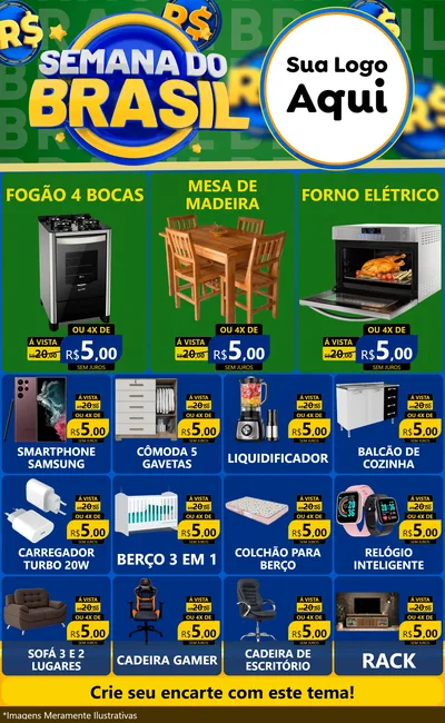 Modelo de Encarte para Encarte Grande com o tema Semana Do Brasil para Móveis e Eletro