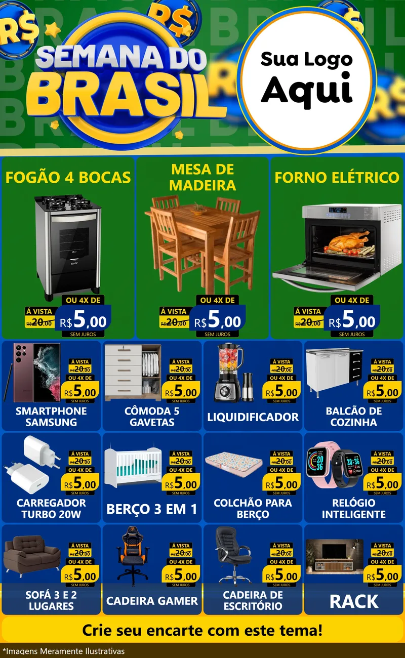 Modelo de Encarte para Encarte Grande com o tema Semana Do Brasil para Móveis e Eletro