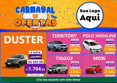 Modelo de Encarte para Encarte A4 Horizontal com o tema Carnaval de Ofertas para Concessionaria de Carros
