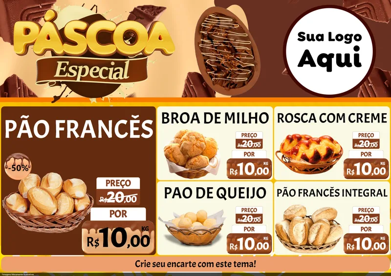 Modelo de Encarte para Encarte A4 Horizontal com o tema Páscoa Especial para Padaria