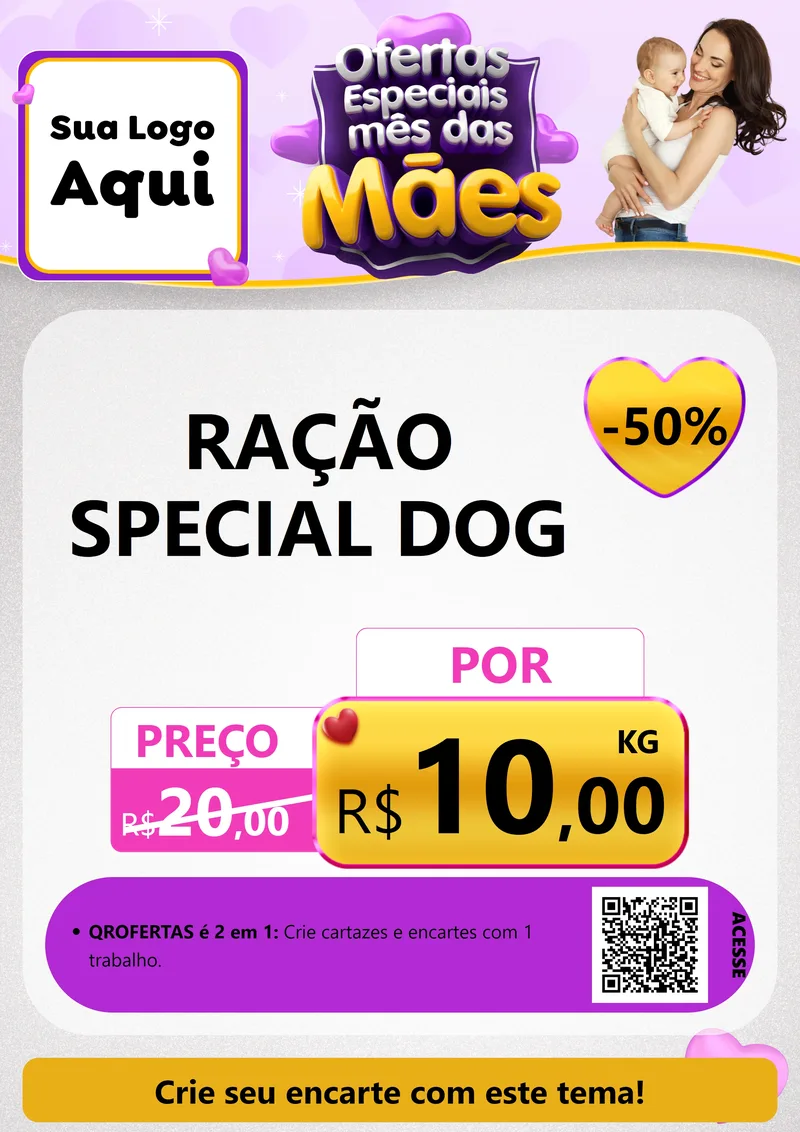 Modelo de Cartaz para Cartaz A4 Vertical com o tema Ofertas Especiais - Mês das Mães para Pet Shop