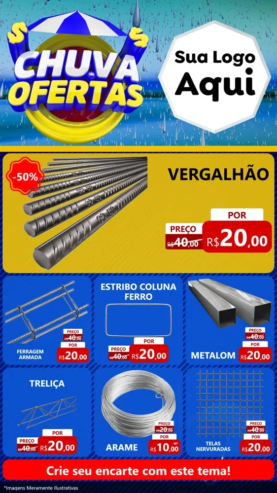 Modelo de Rede Social para Stories com o tema Chuva de Ofertas para Ferragens