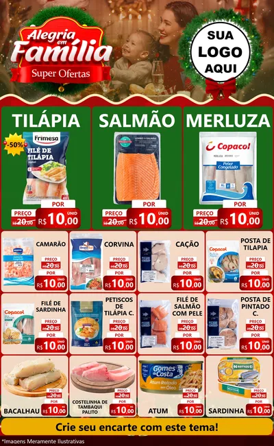 Modelo de Encarte para Encarte Grande com o tema Alegria Em Família - Super Ofertas para Peixaria