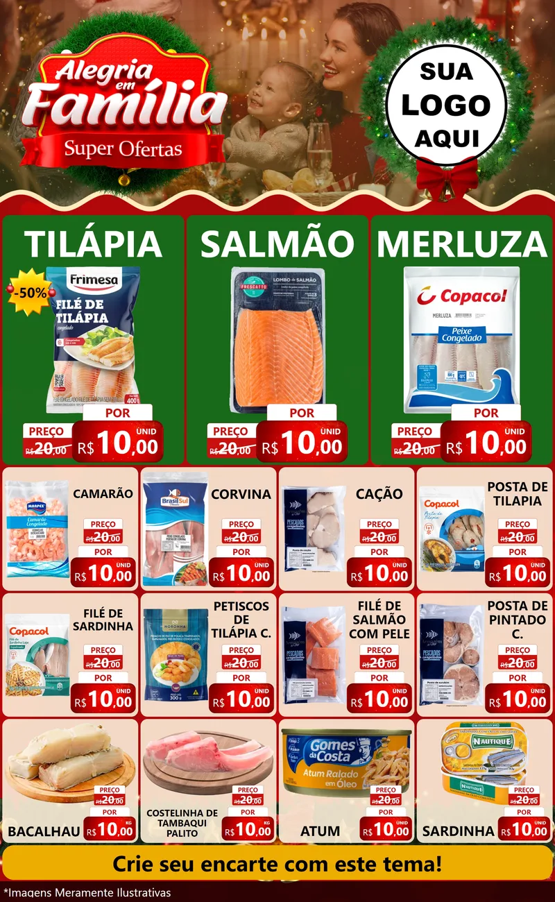 Modelo de Encarte para Encarte Grande com o tema Alegria Em Família - Super Ofertas para Peixaria