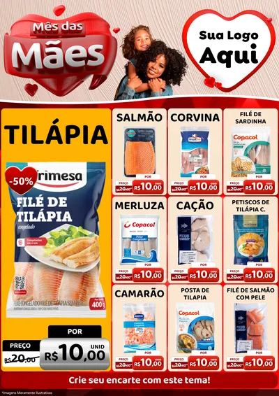 Modelo de Encarte para Encarte A4 Vertical com o tema Mês das Mães para Peixaria