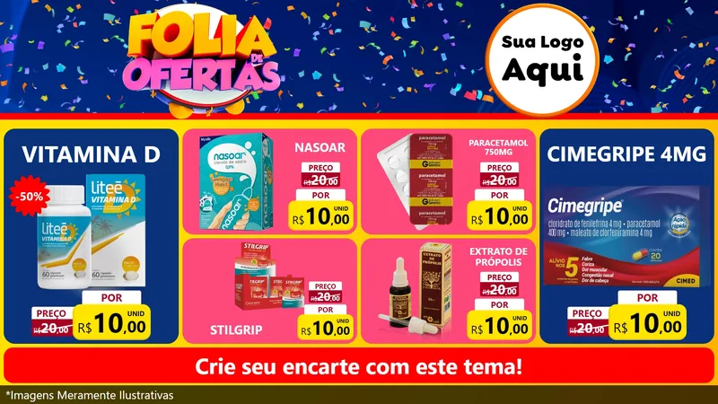 Modelo de TV para TV Horizontal com o tema Folia de Ofertas para Farmácia