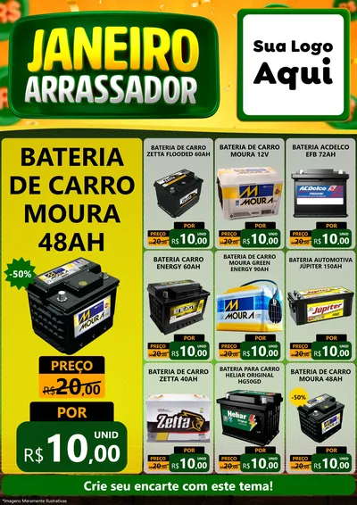 Modelo de Encarte para Encarte A4 Vertical com o tema Janeiro Arrasador para Baterias Elétricas