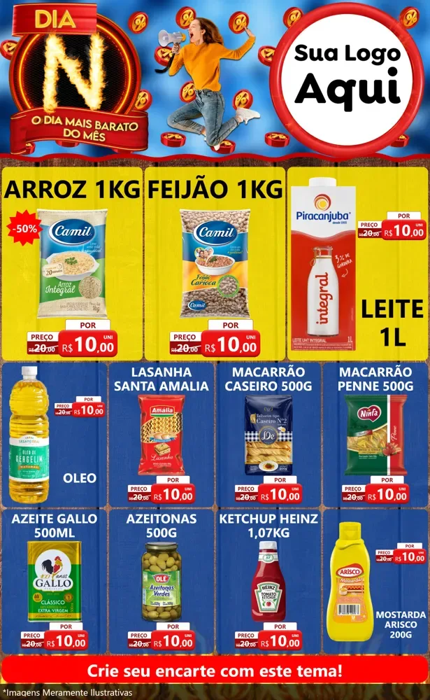 Modelo de Encarte para Encarte Grande com o tema Dia N - O Dia Mais Barato Do Mês para Supermercado