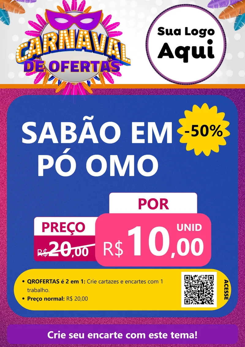 Modelo de Cartaz para Cartaz A4 Vertical com o tema Carnaval de Ofertas para Produtos de Limpeza