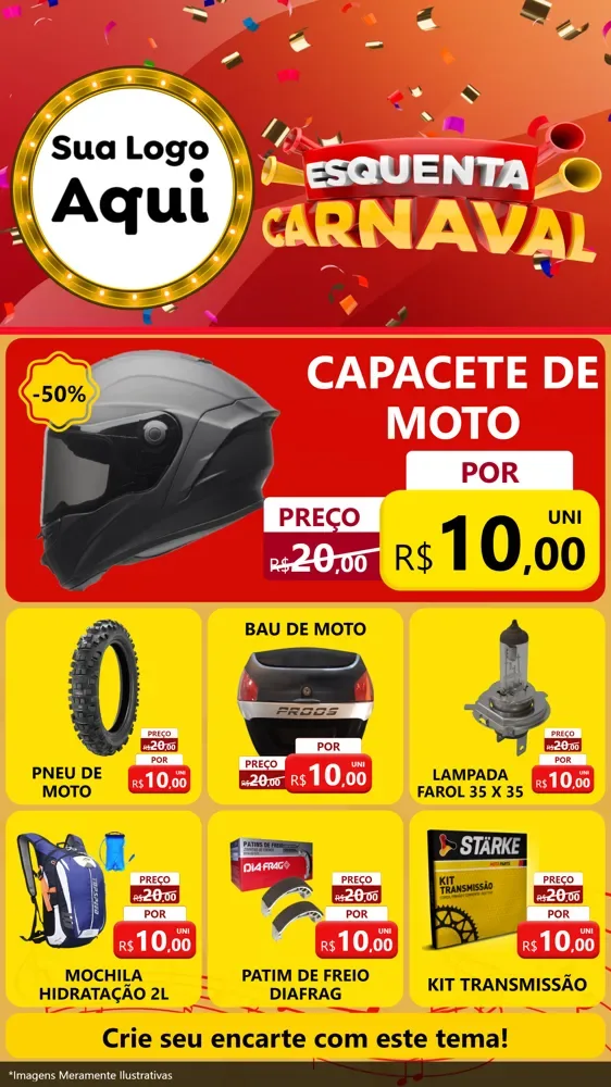 Modelo de Rede Social para Stories com o tema Esquenta Carnaval para Moto peças