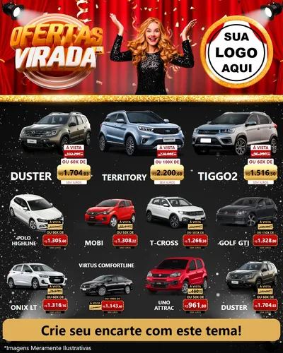 Modelo de Rede Social para Feed Instagram com o tema Ofertas da Virada para Concessionaria de Carros