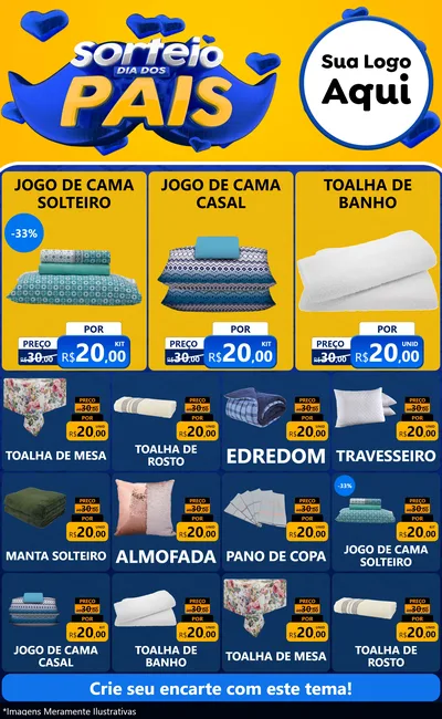 Modelo de Encarte para Encarte Grande com o tema Sorteio Dia dos Pais para Cama, Mesa e Banho