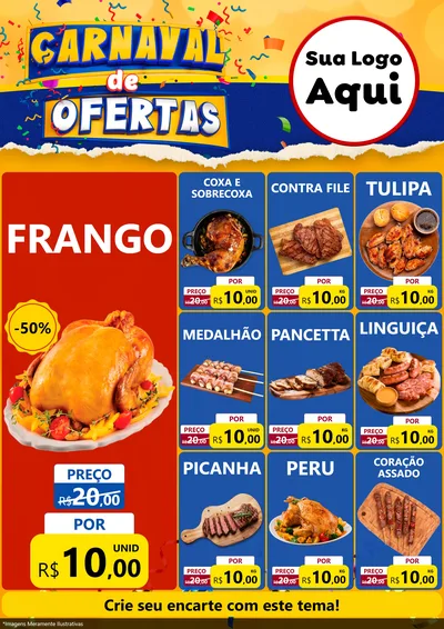 Modelo de Encarte para Encarte A4 Vertical com o tema Carnaval de Ofertas para Assados