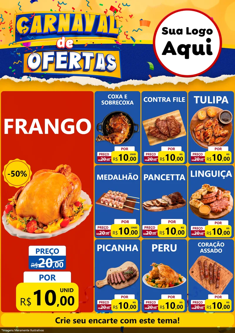 Modelo de Encarte para Encarte A4 Vertical com o tema Carnaval de Ofertas para Assados