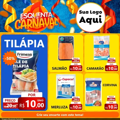 Modelo de Rede Social para Feed Facebook com o tema Esquenta de Carnaval para Peixaria