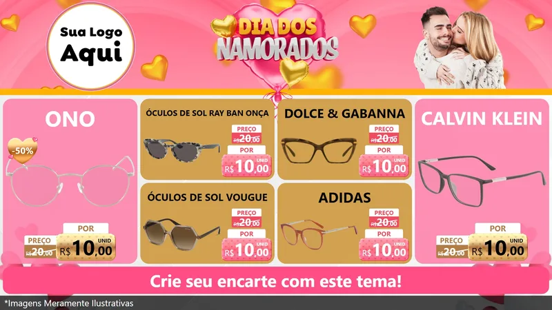 Modelo de TV para TV Horizontal com o tema Dia dos Namorados para Óticas