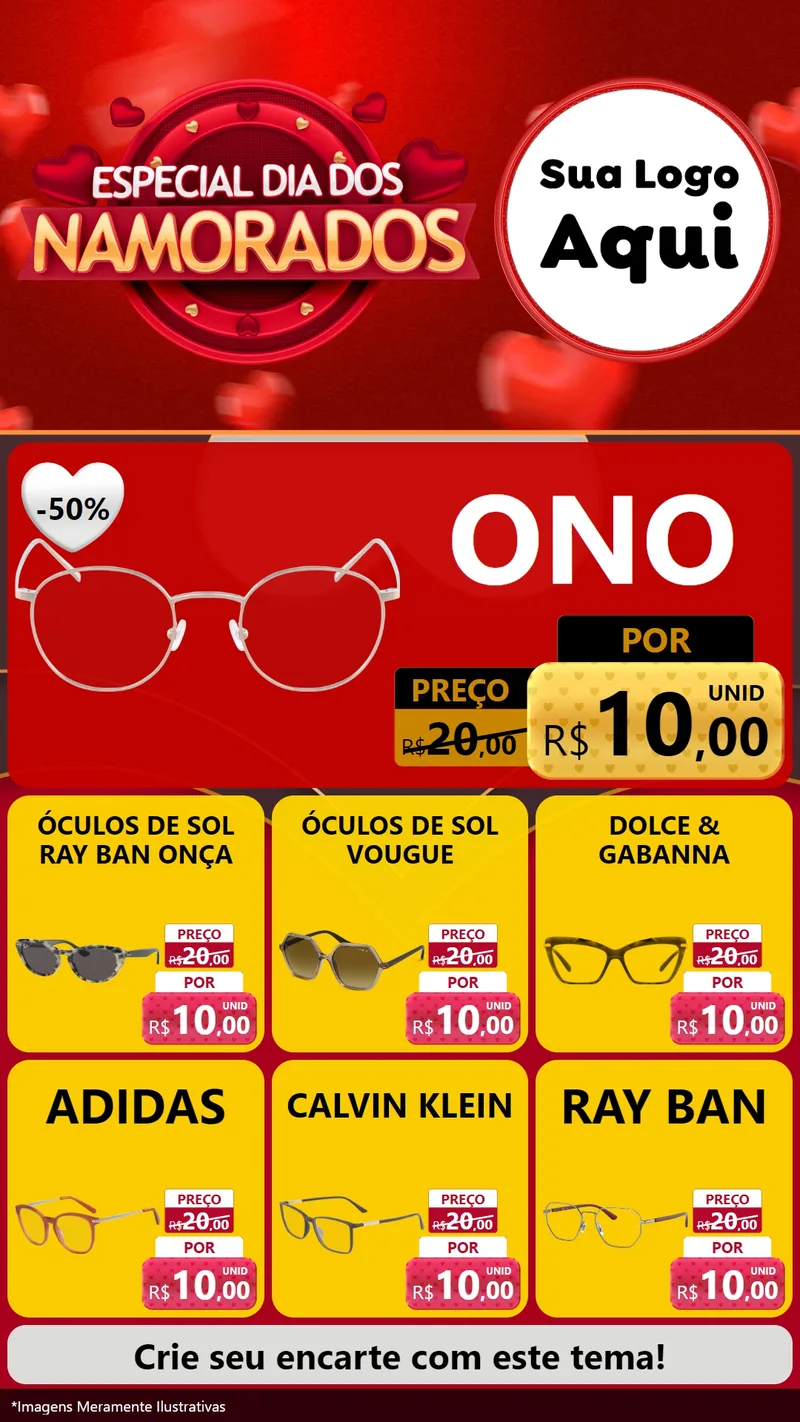 Modelo de Rede Social para Stories com o tema Especial Dia Dos Namorados para Óticas