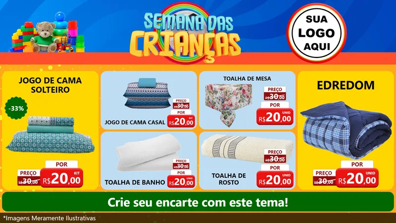 Modelo de TV para TV Horizontal com o tema Semana das Crianças para Cama, Mesa e Banho