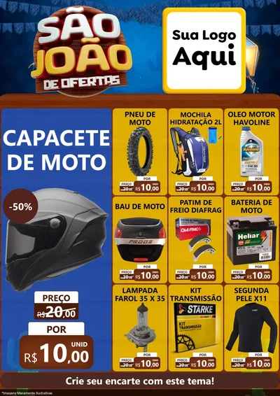 Modelo de Encarte para Encarte A4 Vertical com o tema São João Ofertas Imbatíveis! - Junina para Moto peças