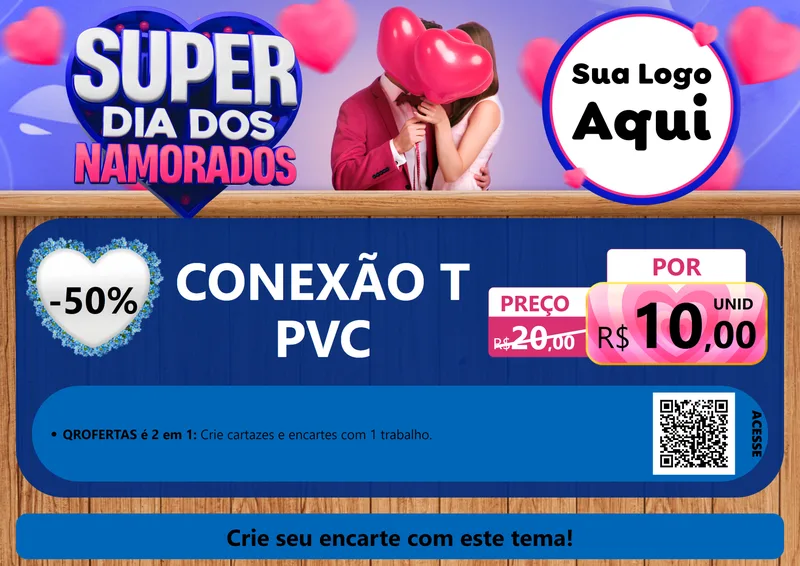 Modelo de Cartaz para Cartaz A4 Horizontal com o tema Super Dia dos Namorados para Tubos e conexões