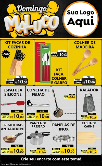 Modelo de Encarte para Encarte Grande com o tema Domingo Maluco para Utilidades Domésticas