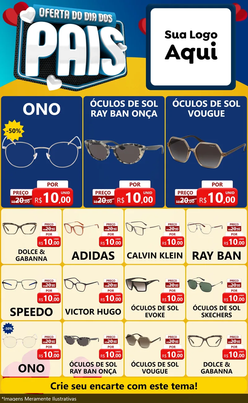 Modelo de Encarte para Encarte Grande com o tema Oferta Do Dia Dos Pais para Óticas