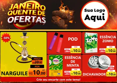 Modelo de Encarte para Encarte A4 Horizontal com o tema Janeiro Quente de Ofertas para Tabacaria