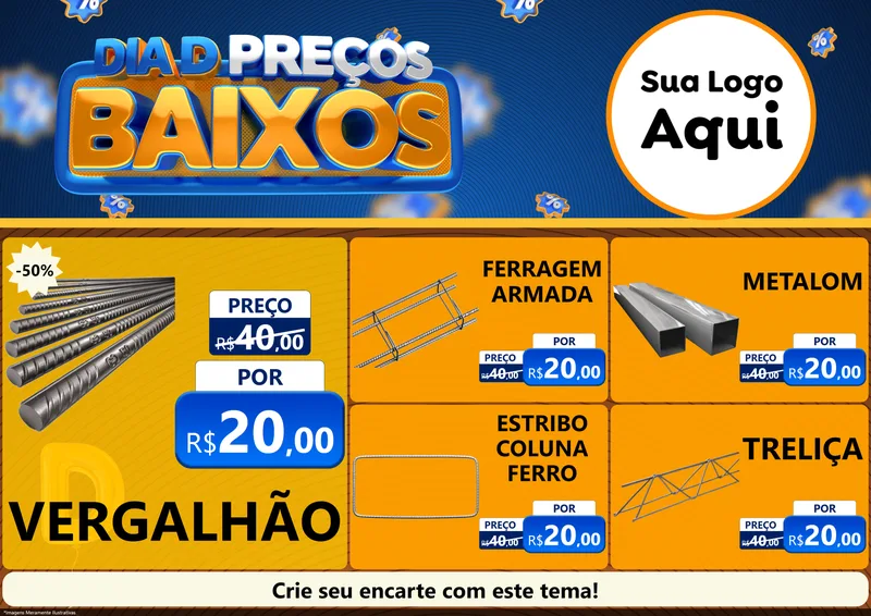 Modelo de Encarte para Encarte A4 Horizontal com o tema Dia D Preço Baixo para Ferragens