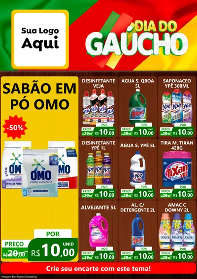 Modelo de Encarte para Encarte A4 Vertical com o tema Dia do Gaúcho para Produtos de Limpeza
