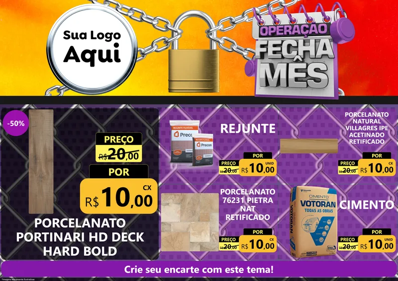 Modelo de Encarte para Encarte A4 Horizontal com o tema Operação Fecha Mês para Pisos e revestimentos