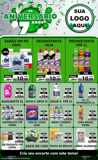 Modelo de Encarte para Encarte Grande com o tema Promoção de Aniversário - 7 Anos para Produtos de Limpeza