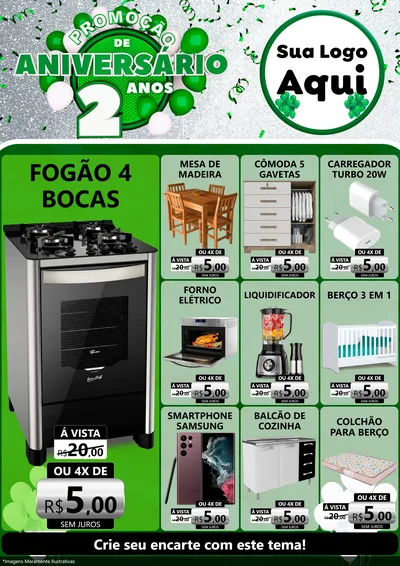 Modelo de Encarte para Encarte A4 Vertical com o tema Promoção de Aniversário - 2 Anos para Móveis e Eletro