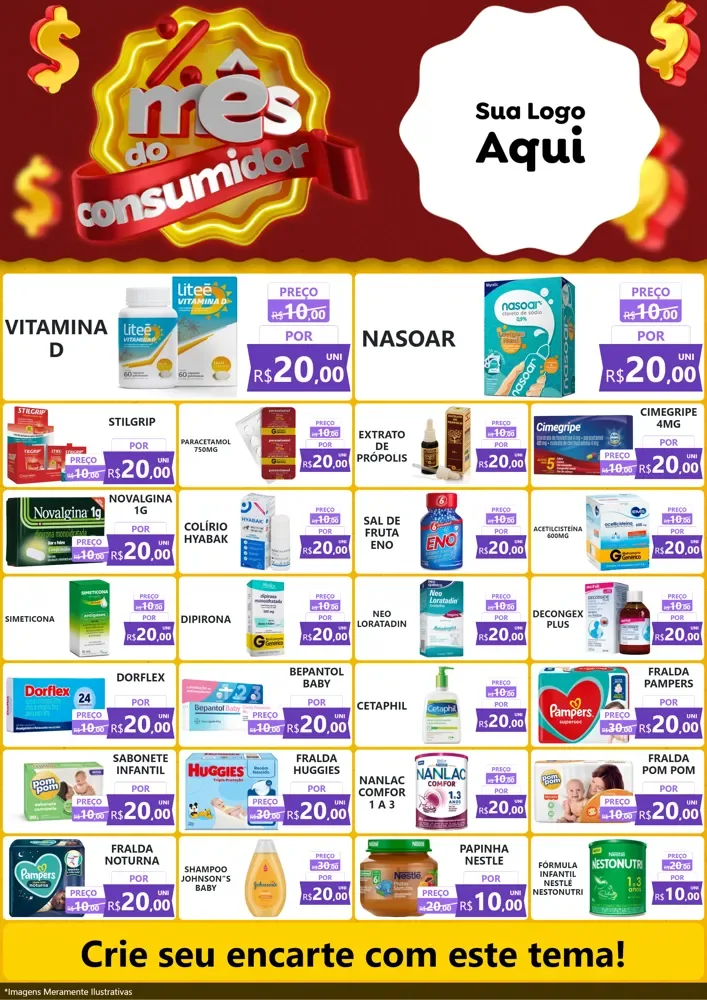 Modelo de Encarte para Encarte A4 Vertical com o tema Mês do consumidor para Farmácia