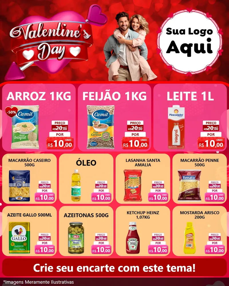 Modelo de Rede Social para Feed Instagram com o tema Valentine's Day para Supermercado