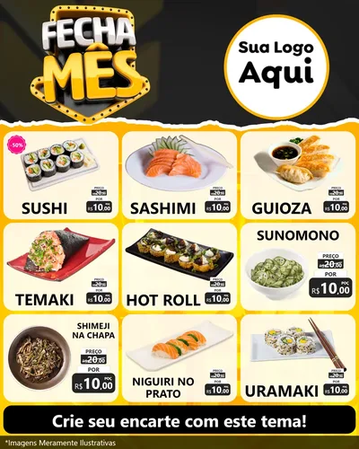 Modelo de Rede Social para Feed Instagram com o tema Fecha Mês para Comida japonesa