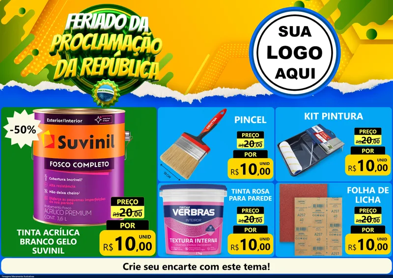 Modelo de Encarte para Encarte A4 Horizontal com o tema Feriado da Proclamação da República para Tintas e Ferramentas