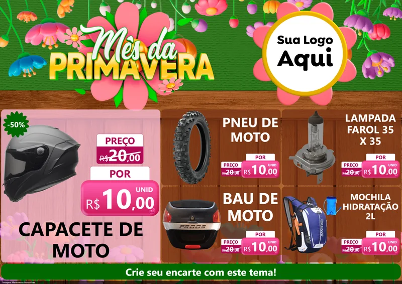 Modelo de Encarte para Encarte A4 Horizontal com o tema Mês da Primavera para Moto peças
