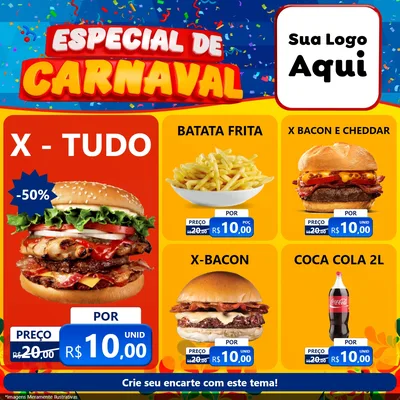 Modelo de Rede Social para Feed Facebook com o tema Especial de Carnaval para Hamburgueria