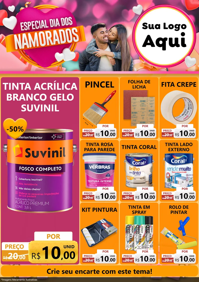 Modelo de Encarte para Encarte A4 Vertical com o tema Especial Dia dos Namorados para Tintas e Ferramentas