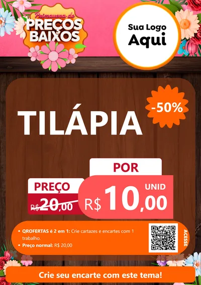 Modelo de Cartaz para Cartaz A4 Vertical com o tema Primavera de Preços Baixos para Peixaria