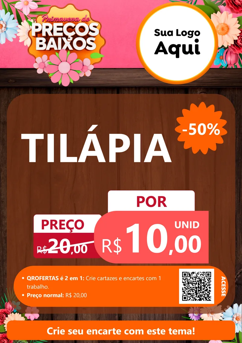 Modelo de Cartaz para Cartaz A4 Vertical com o tema Primavera de Preços Baixos para Peixaria