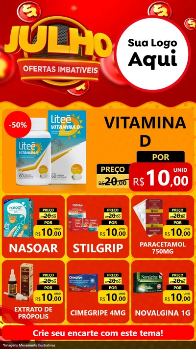 Modelo de Rede Social para Stories com o tema Julho Ofertas Imbatíveis para Farmácia