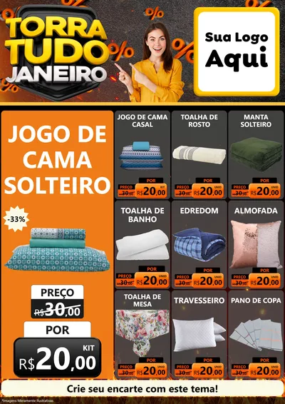 Modelo de Encarte para Encarte A4 Vertical com o tema Torra Tudo Janeiro para Cama, Mesa e Banho