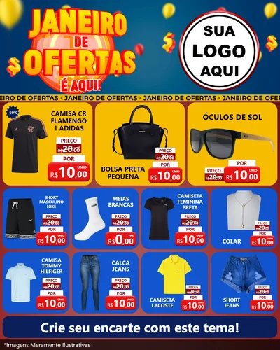 Modelo de Rede Social para Feed Instagram com o tema Janeiro de Ofertas É Aqui! para Roupas e acessórios