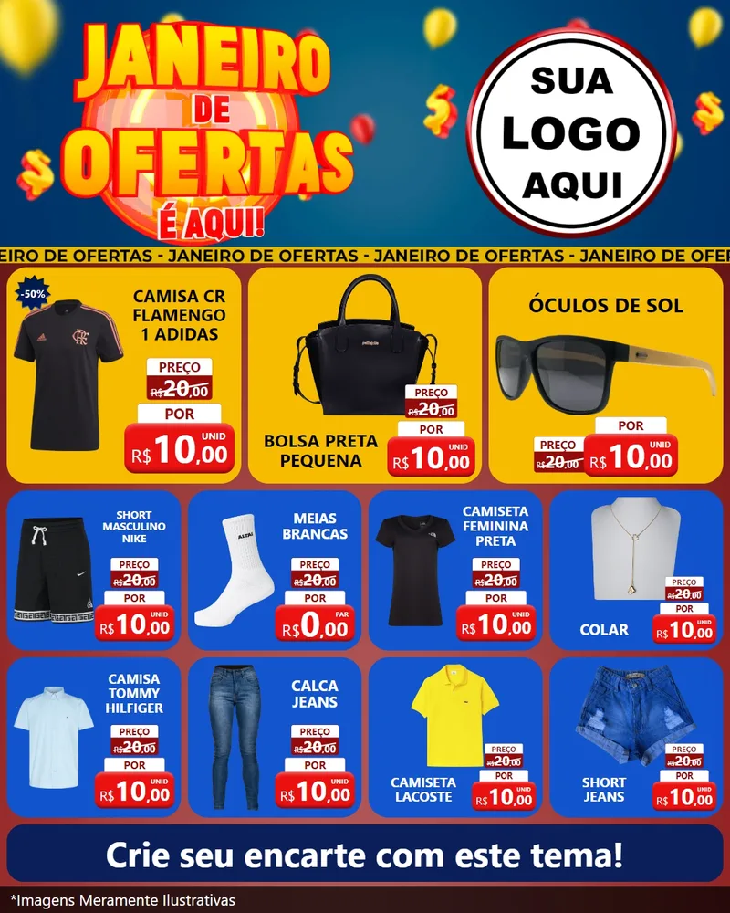 Modelo de Rede Social para Feed Instagram com o tema Janeiro de Ofertas É Aqui! para Roupas e acessórios