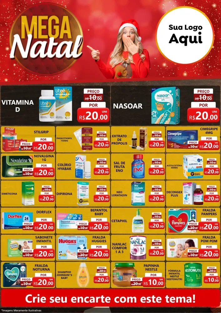 Modelo de Encarte para Encarte A4 Vertical com o tema Mega Natal para Farmácia